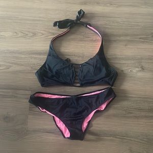 Victoria’s Secret pink black bikini halter